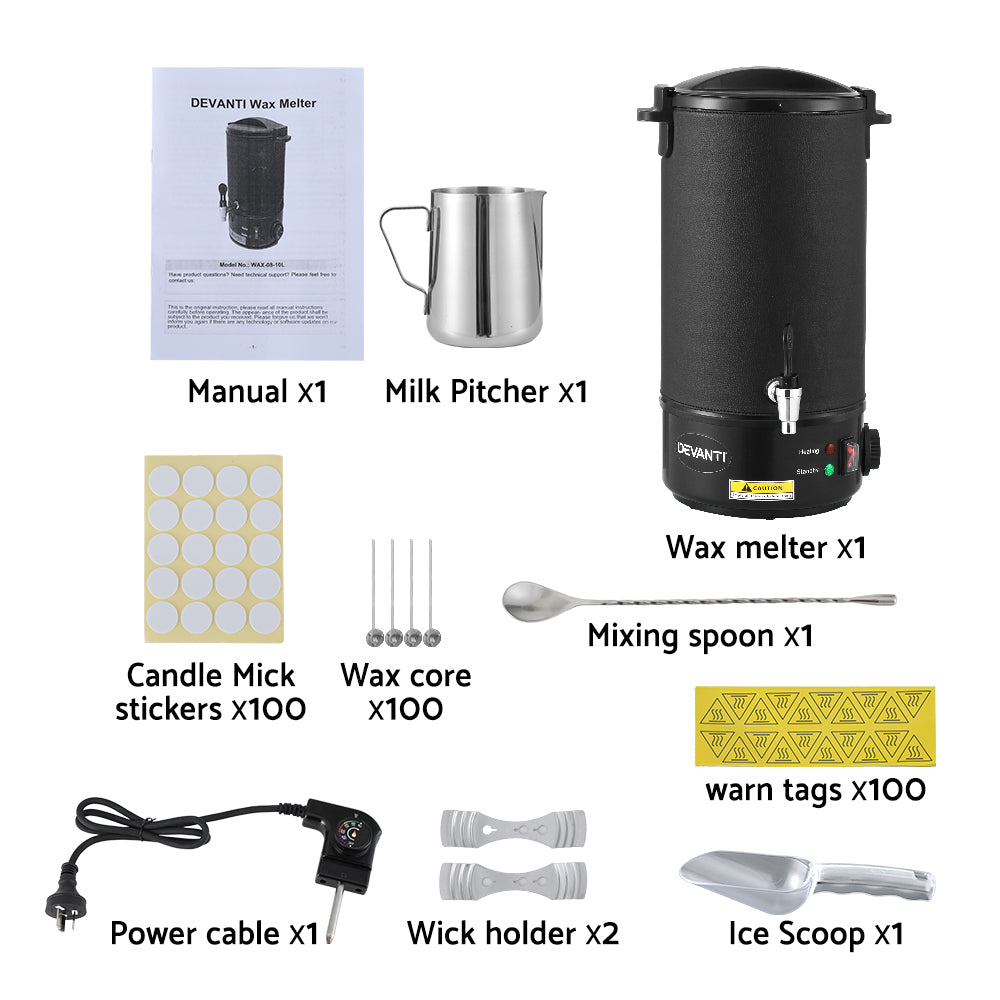 10L Electric Wax Melter, Safety Features, Stainless Steel - Devanti