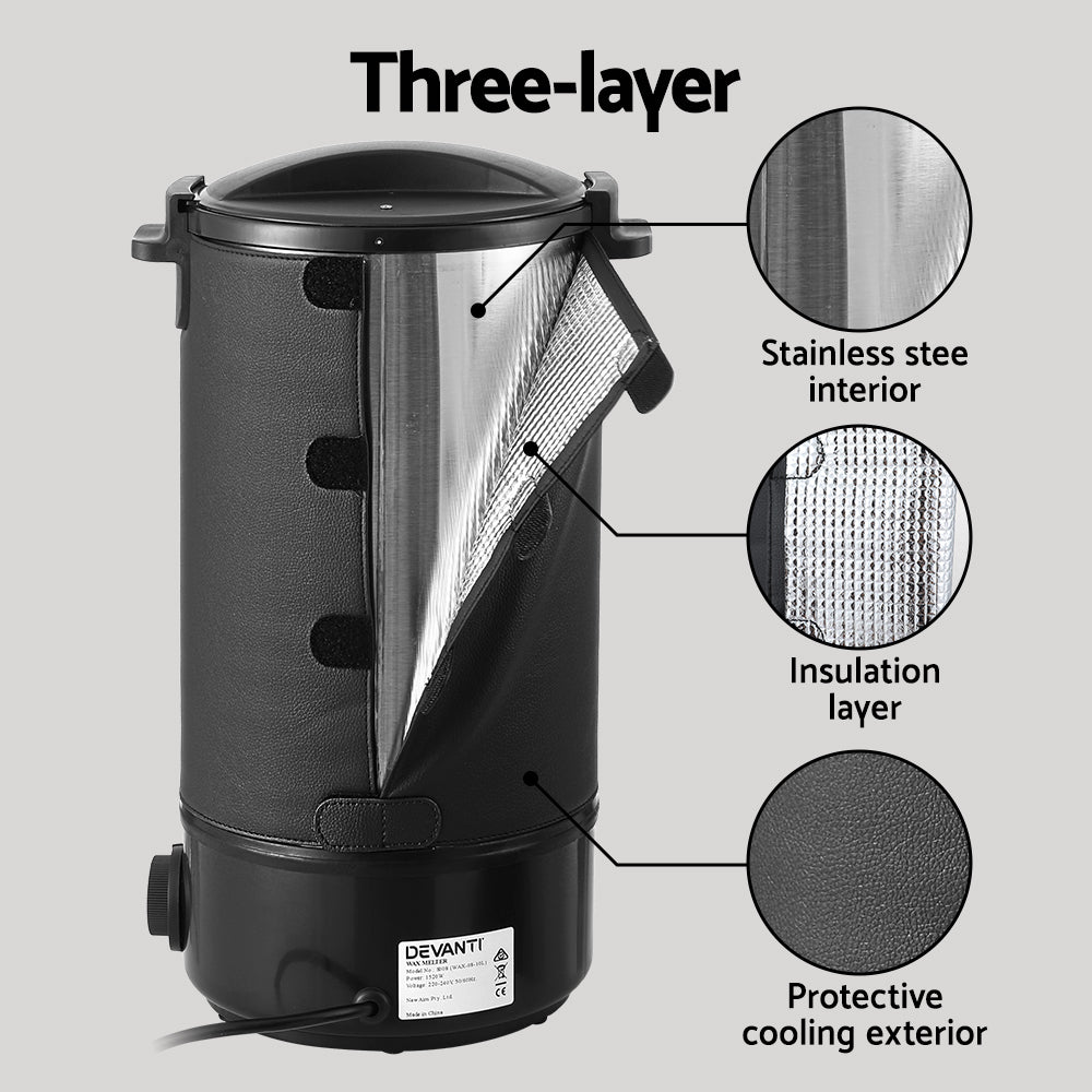 10L Electric Wax Melter, Safety Features, Stainless Steel - Devanti