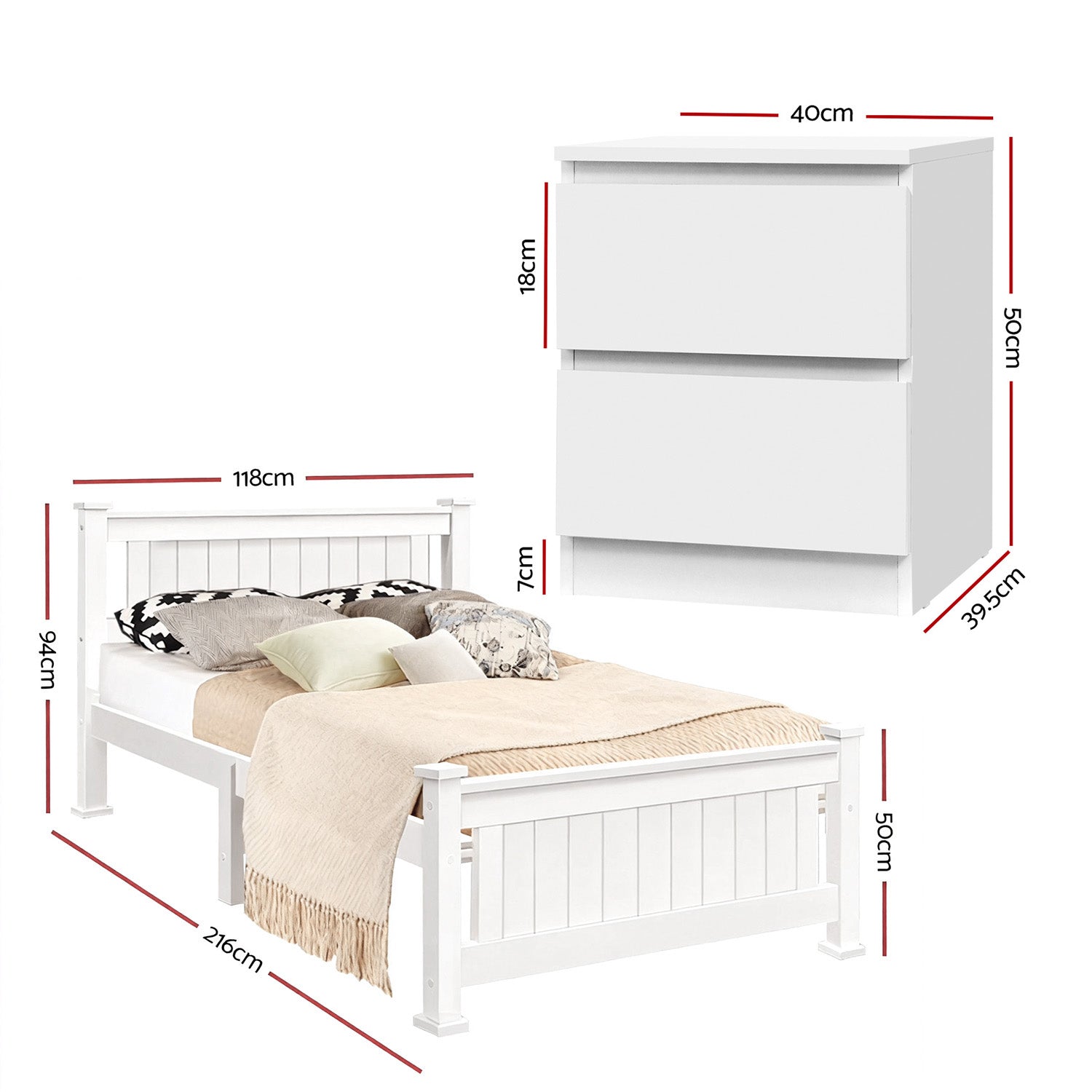 Artiss King Single Bed Frame and Bedside Table
