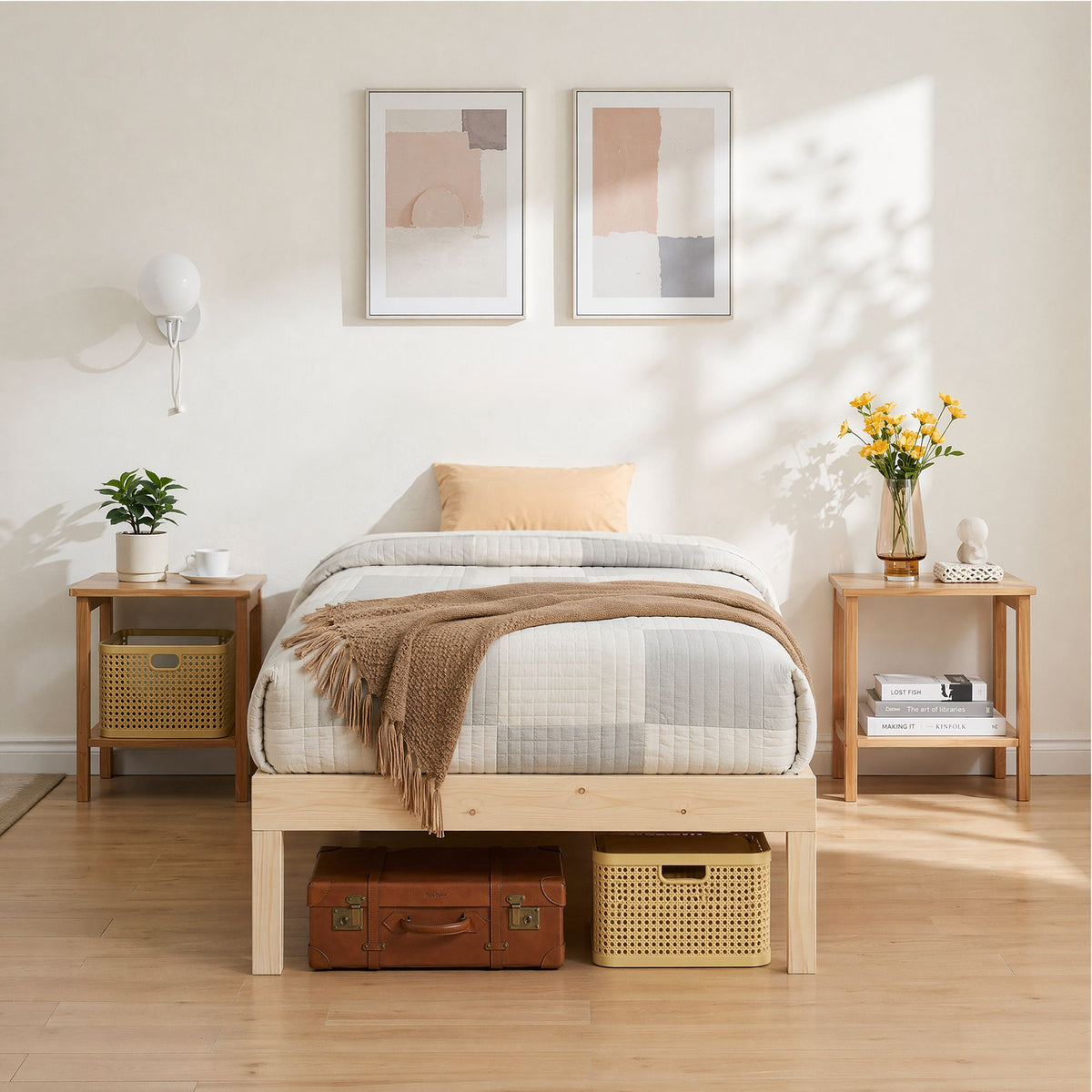 Bruno Single Size Wooden Bed Frame Platform Timber Pine