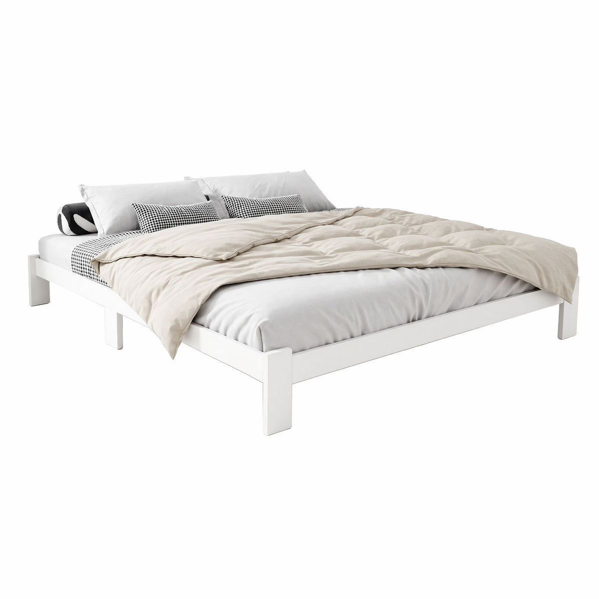 Jade Queen Size Wooden Bed Frame with Under-Bed Storage White