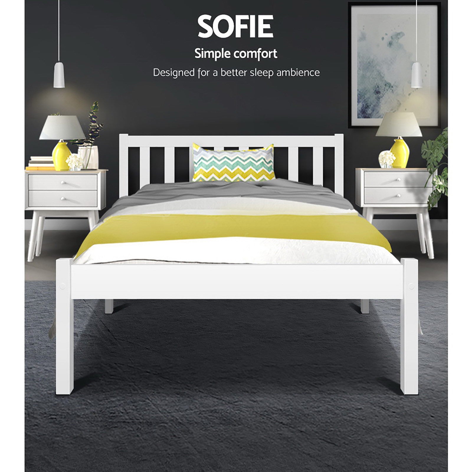 Sofie King Single Wooden Bed Frame White