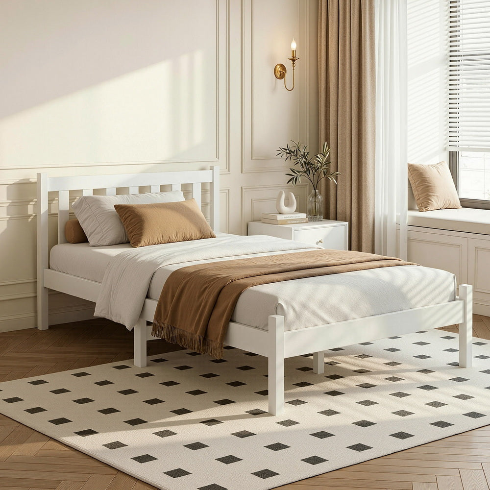 Sofie Single Size Solid Pine Bed Frame White