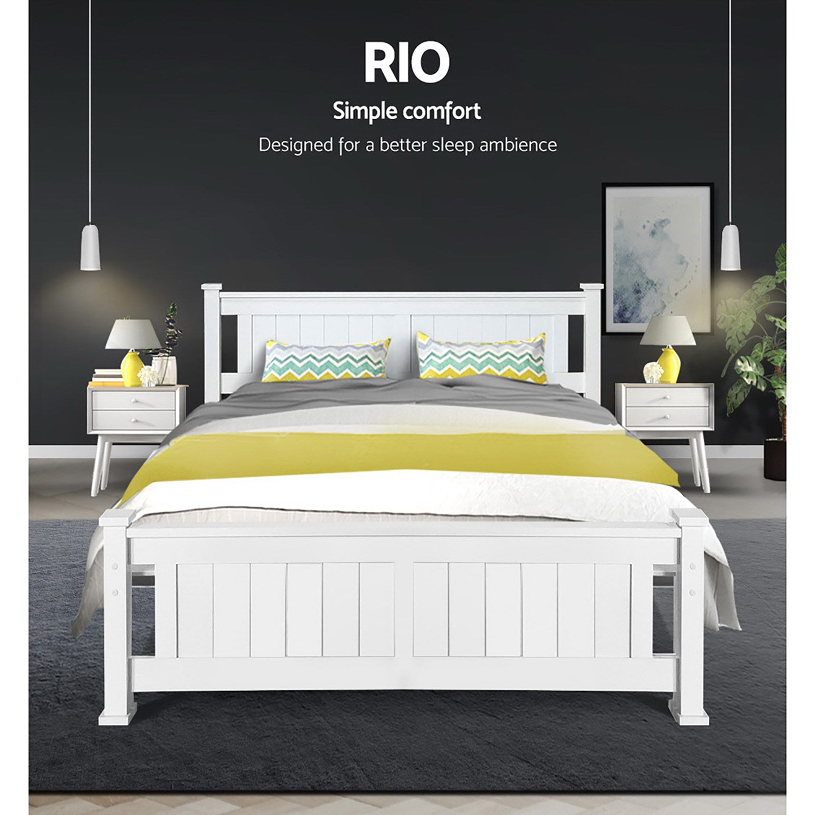 RIO Double Wooden Bed Frame White