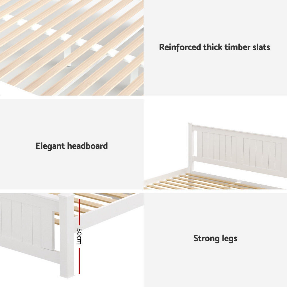 RIO Double Wooden Platform Bed Frame 2 Storage Drawers White