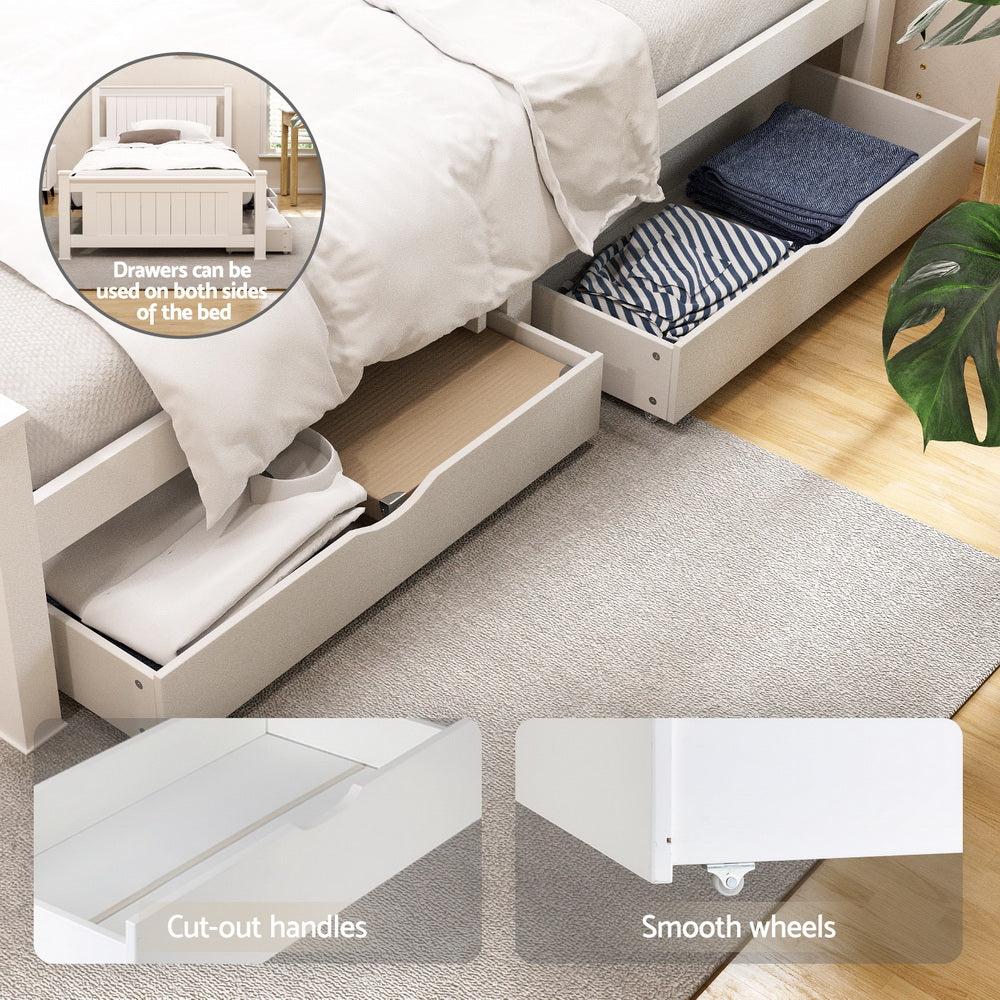 RIO King Single Wooden Platform Bed Frame 2 Storage Drawers White