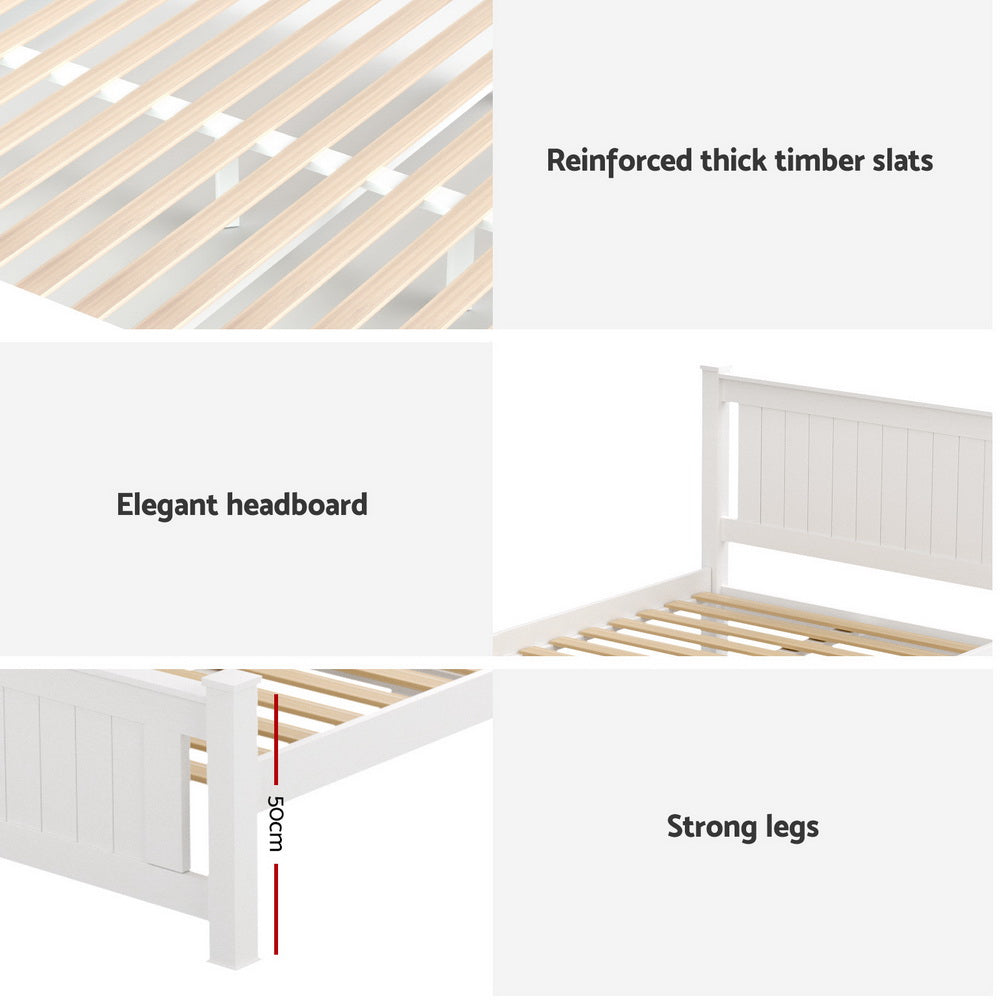 Rio Queen Wooden Platform Bed Frame 2 Storage Drawers White