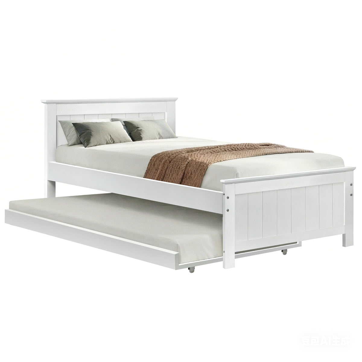 Elvis King Single Wooden Trundle Bed Frame White