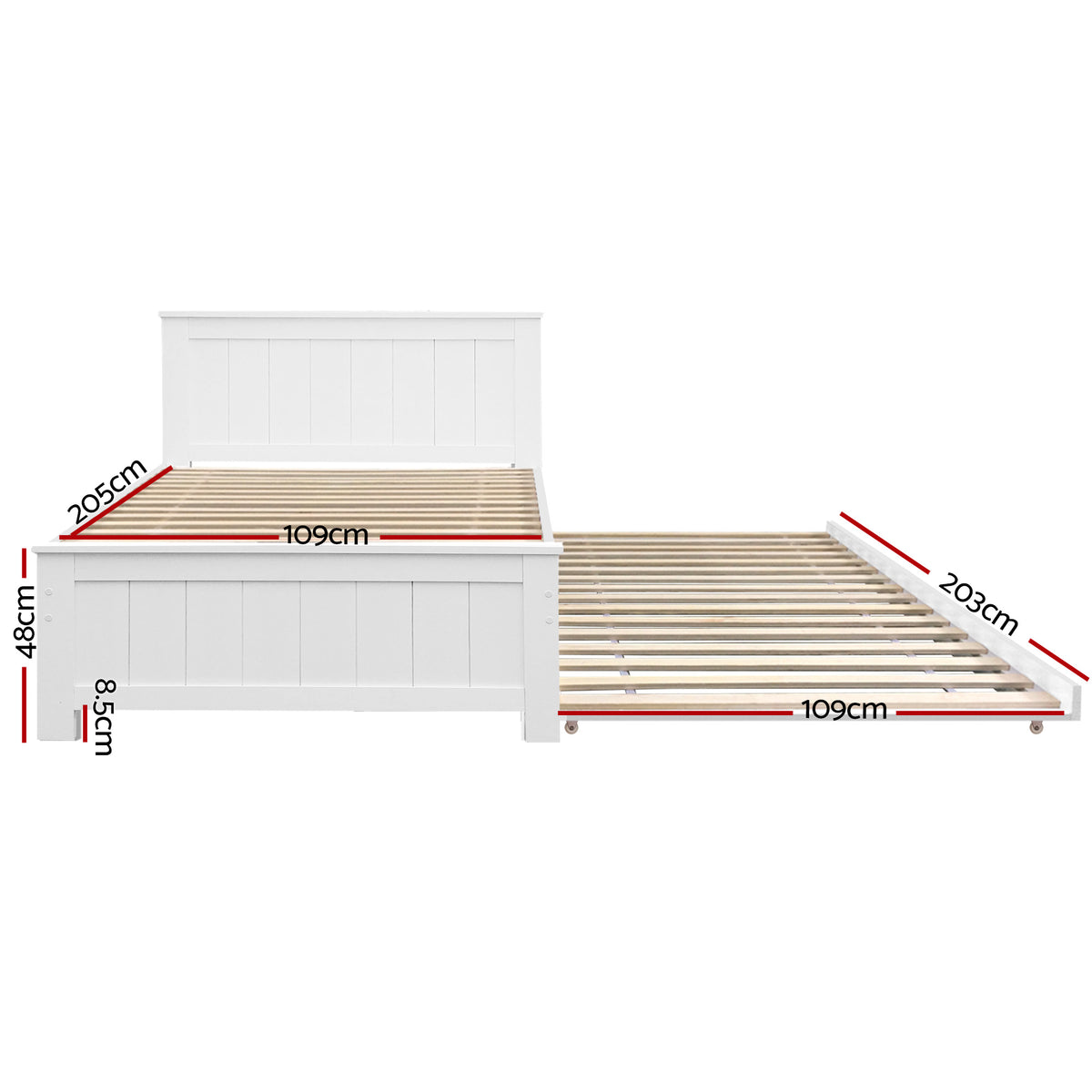 Elvis King Single Wooden Trundle Bed Frame White