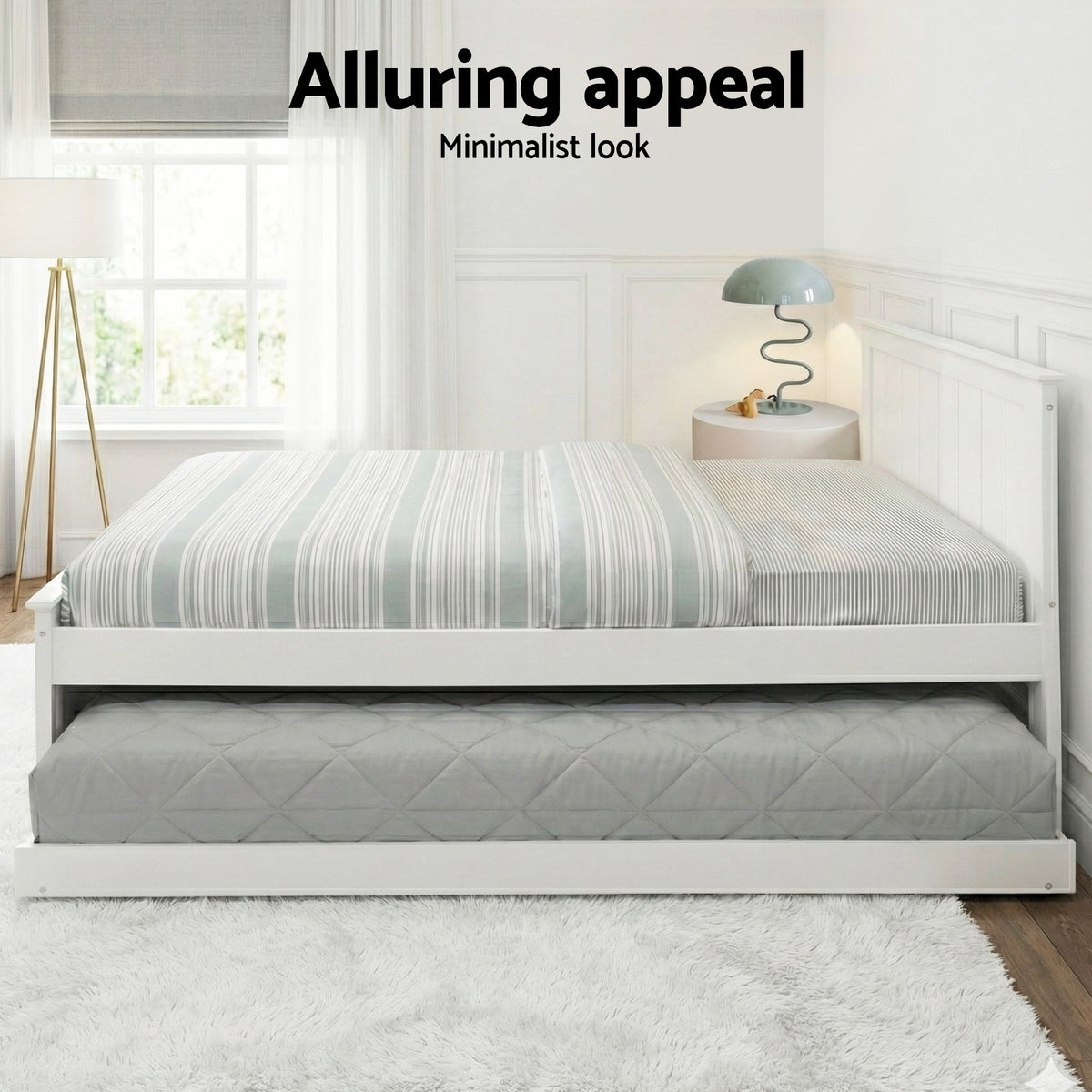 Elvis King Single Wooden Trundle Bed Frame White