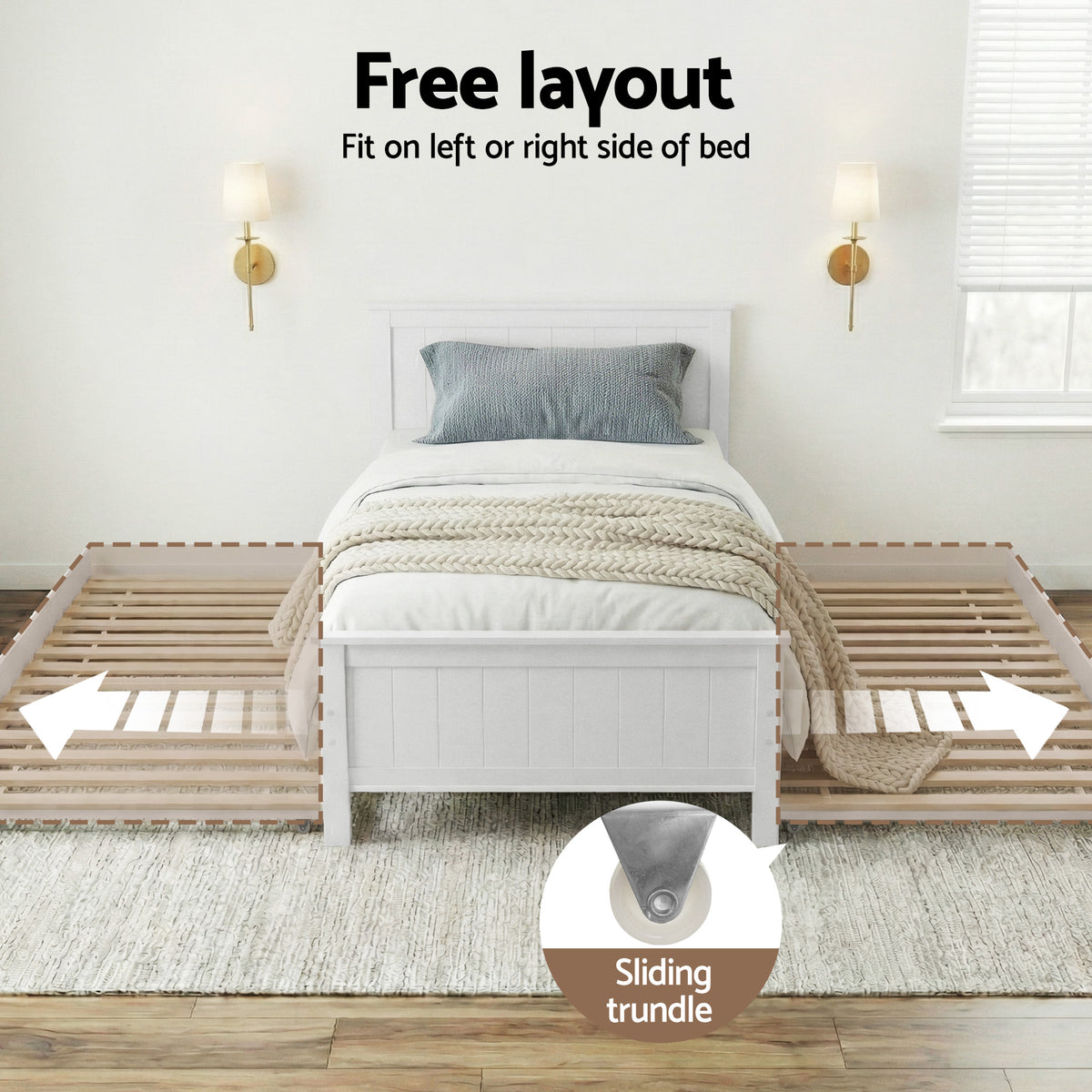 Elvis King Single Wooden Trundle Bed Frame White