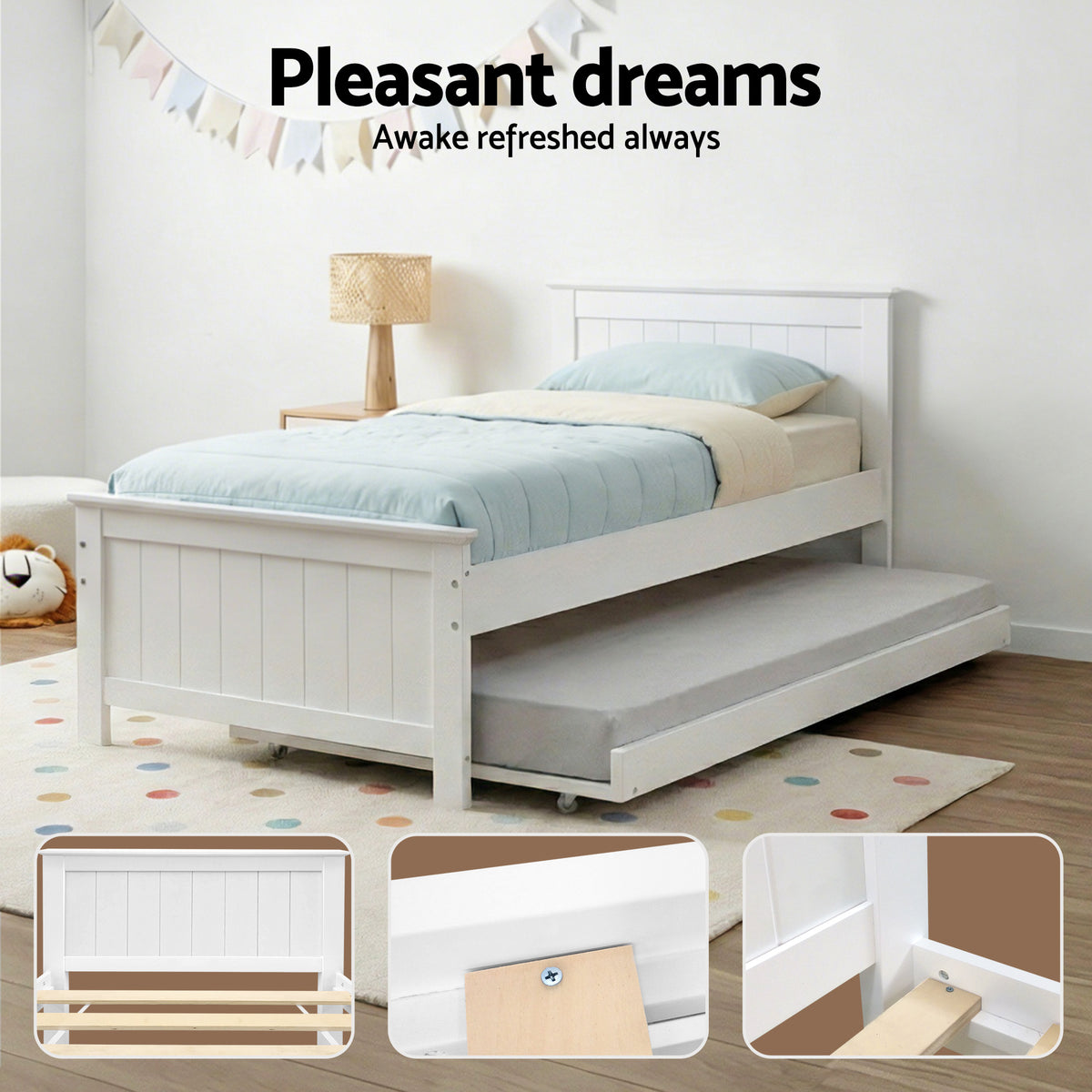 Elvis King Single Wooden Trundle Bed Frame White