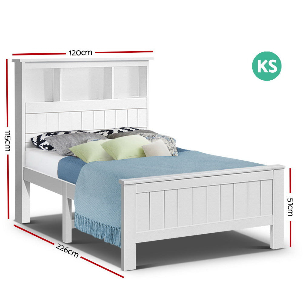 Conqueror King Single Wooden Bed Frame 3-Shelf Headboard White