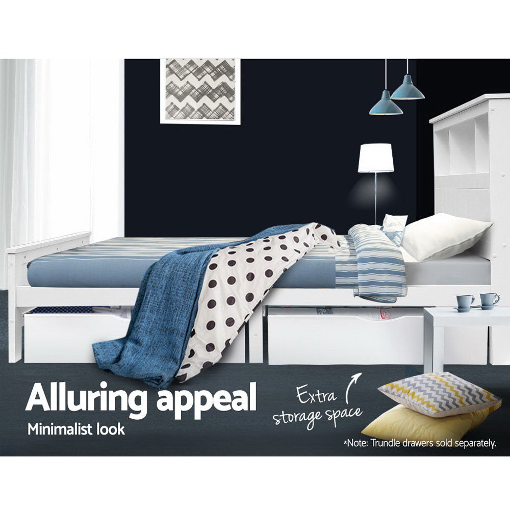 Conqueror King Single Wooden Bed Frame 3-Shelf Headboard White