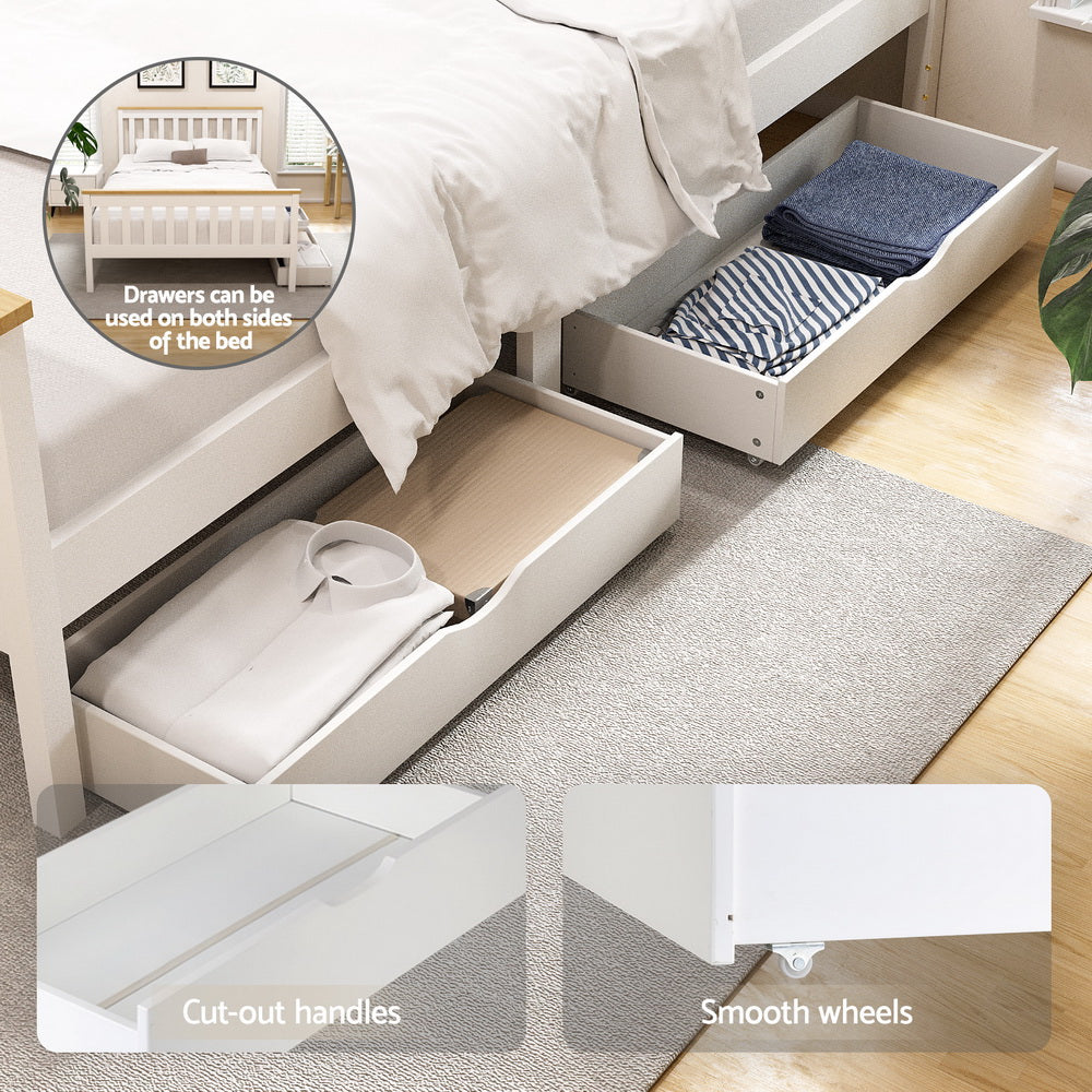 Pony Double Wooden Platform Bed Frame 2 Storage Drawers White