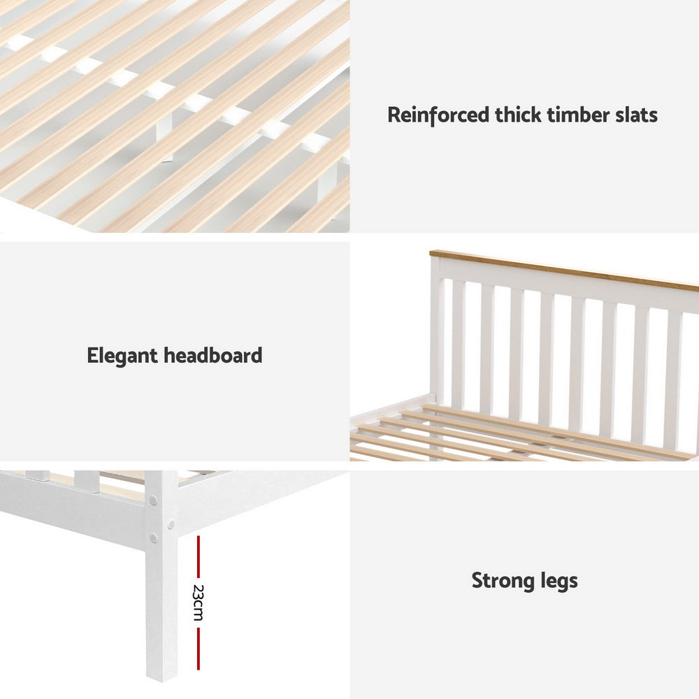 Pony Double Wooden Platform Bed Frame 2 Storage Drawers White