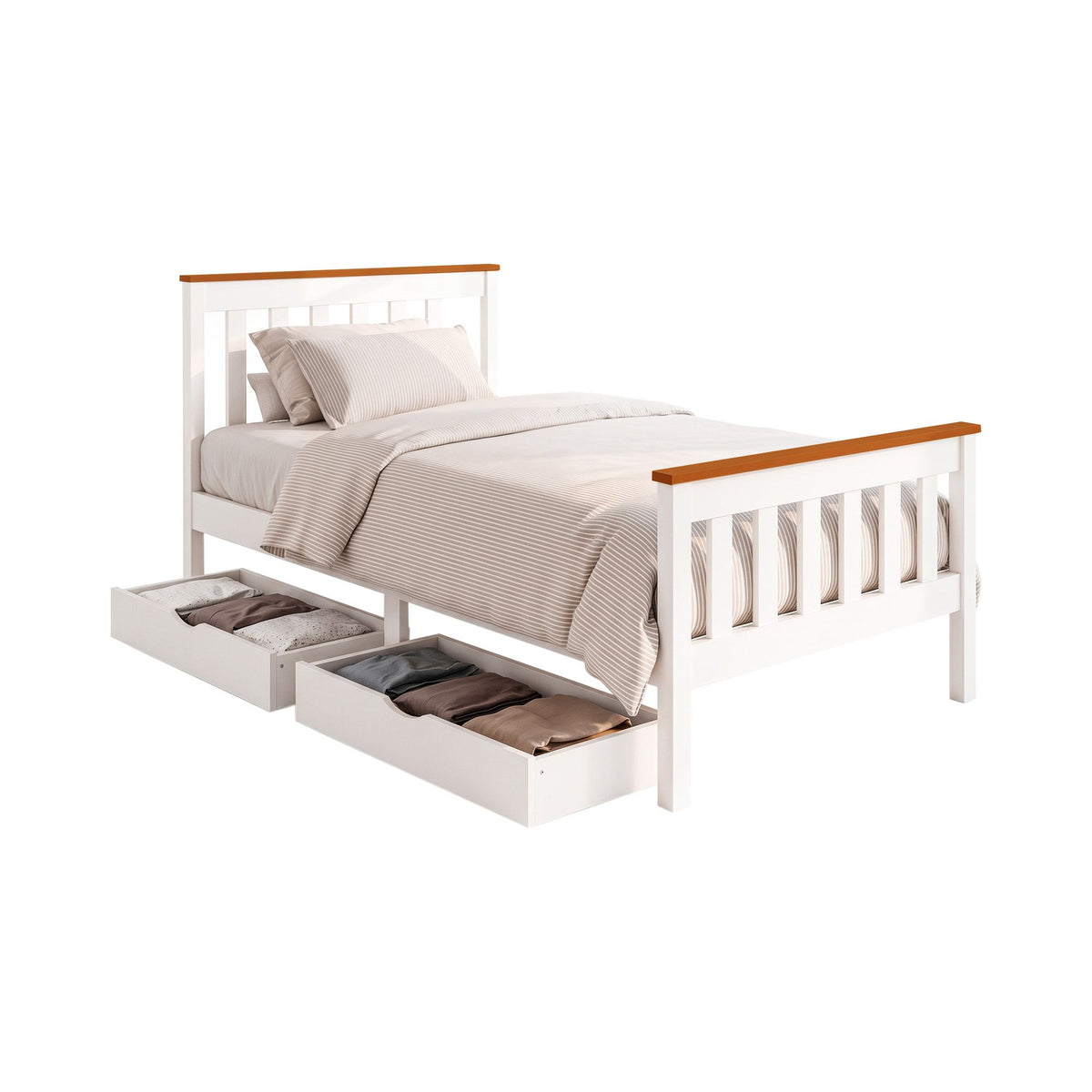 Pony Single Wooden Platform Bed Frame with 2 Storage Drawers White