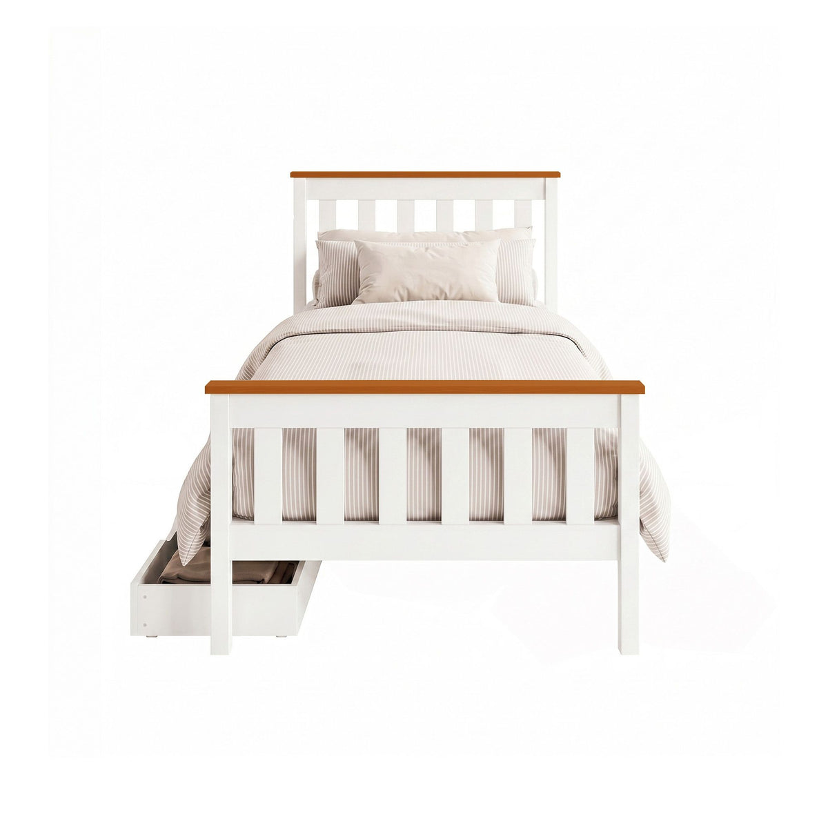 Pony Single Wooden Platform Bed Frame with 2 Storage Drawers White