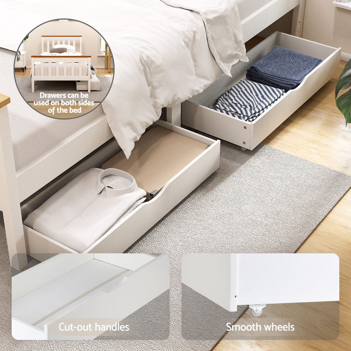 Pony Single Wooden Platform Bed Frame with 2 Storage Drawers White