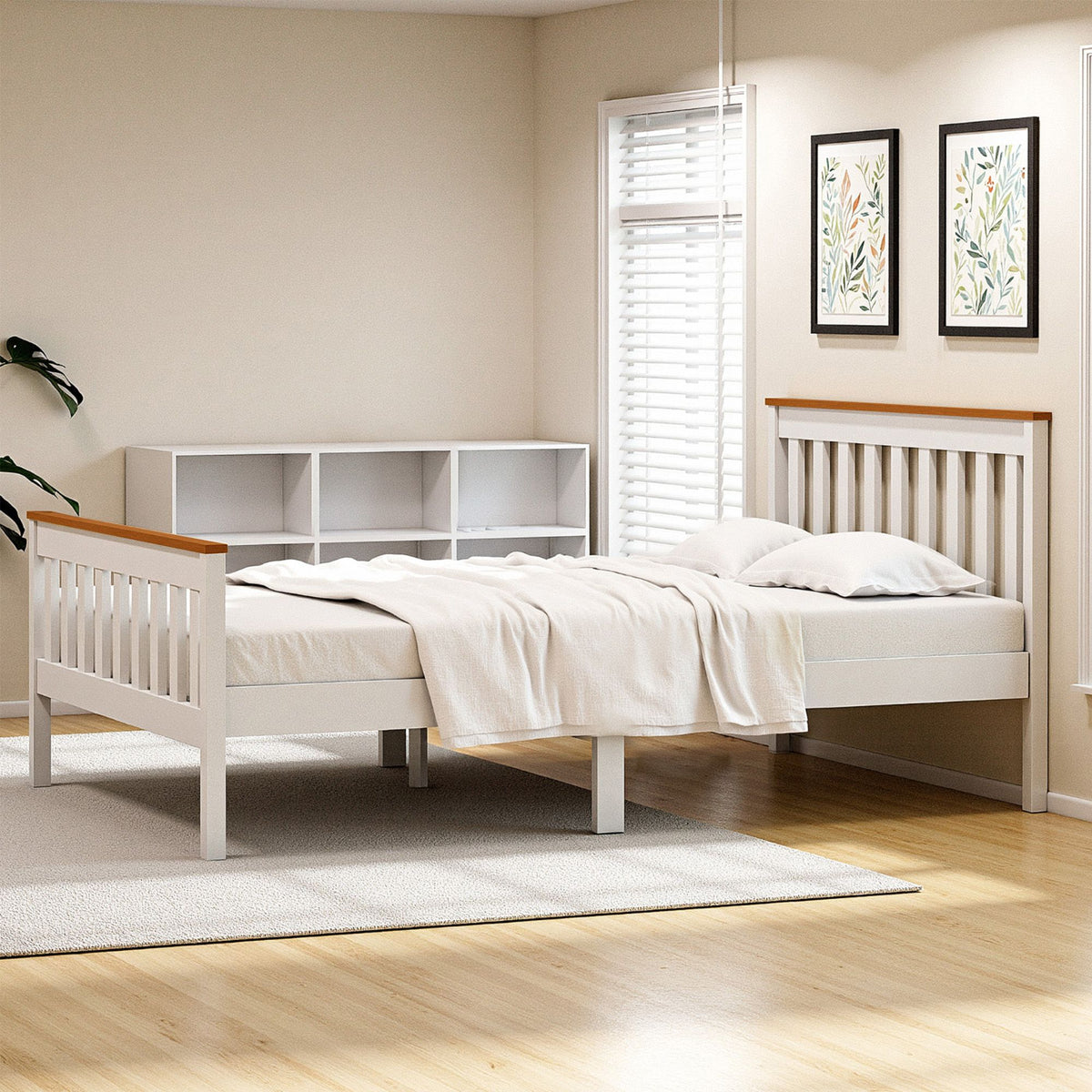 Pony Single Wooden Platform Bed Frame with 2 Storage Drawers White