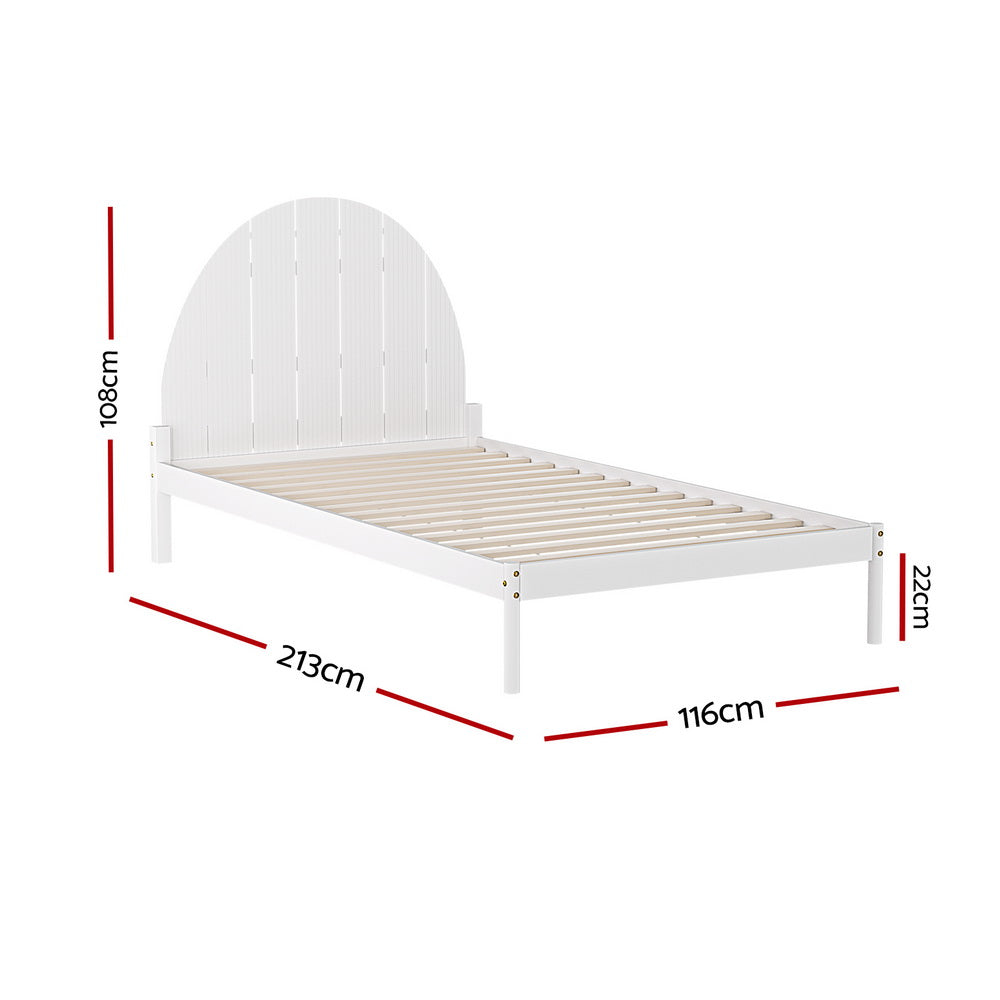 Solid Pinewood King Single Bed Frame, White, Artiss