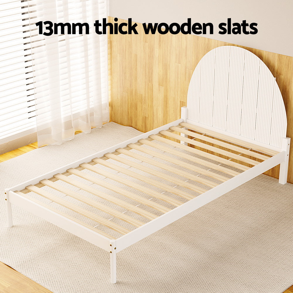 Solid Pinewood King Single Bed Frame, White, Artiss