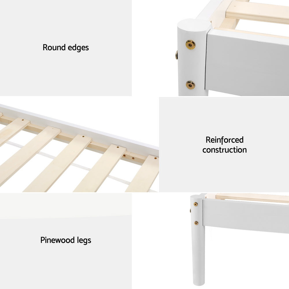 Solid Pinewood King Single Bed Frame, White, Artiss