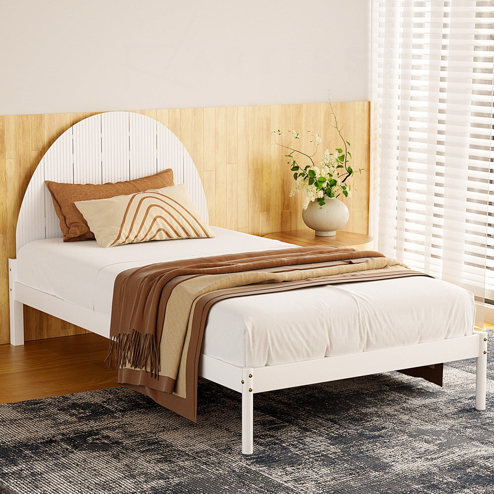 Solid Pinewood King Single Bed Frame, White, Artiss