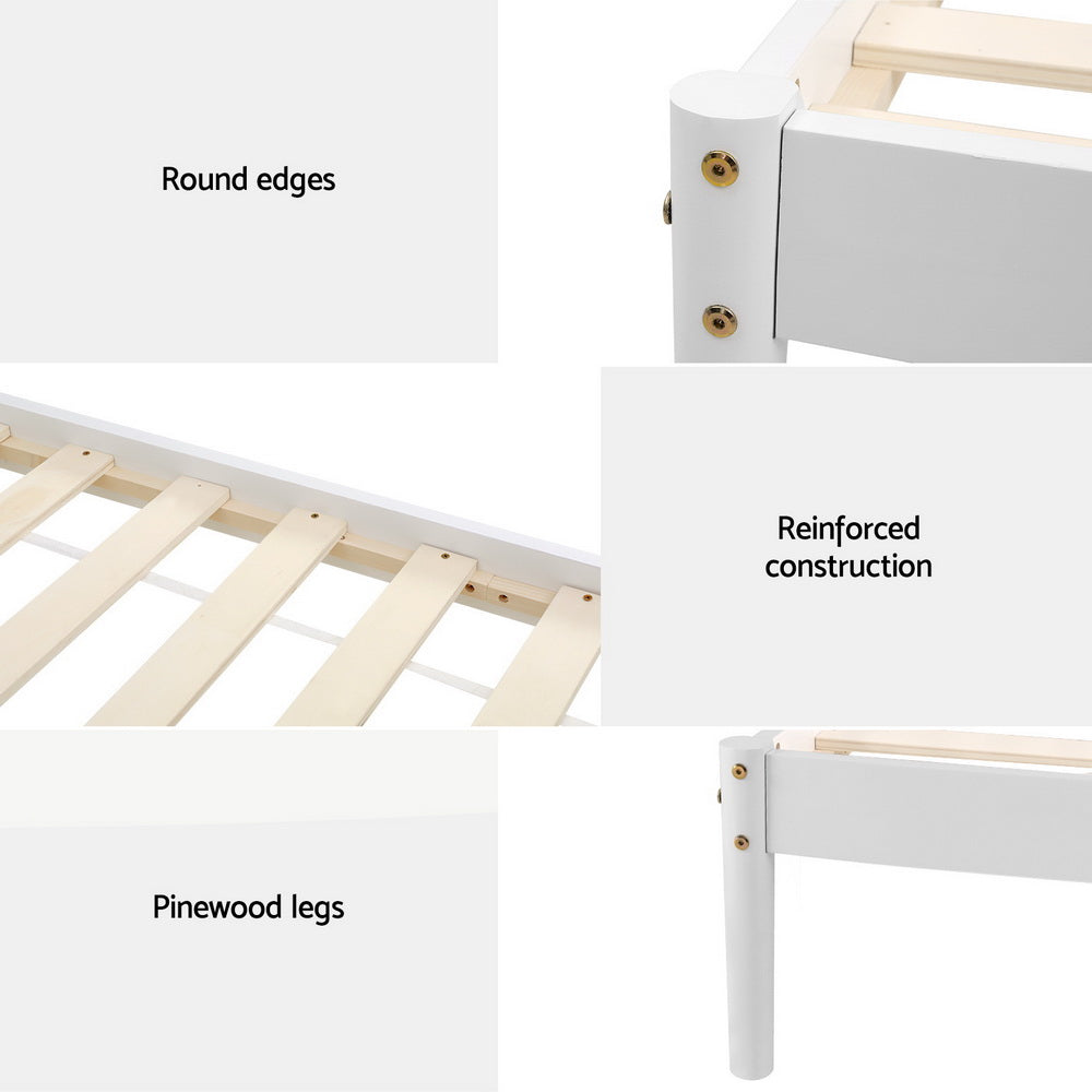 Solid Pine Queen Bed Frame, Non-Toxic Paint, White - Artiss