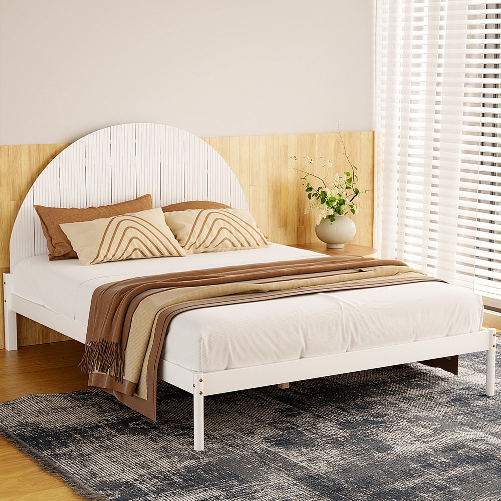 Solid Pine Queen Bed Frame, Non-Toxic Paint, White - Artiss