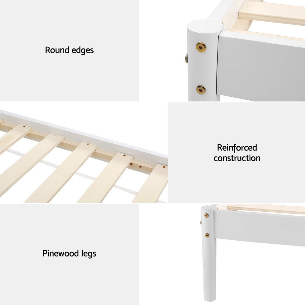 Solid Pinewood Single Bed Frame Slats White Artiss