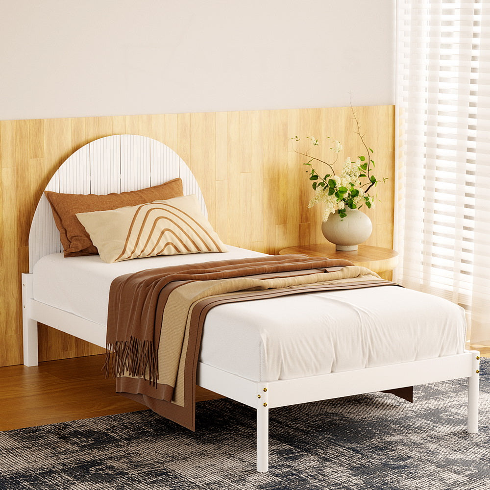 Solid Pinewood Single Bed Frame Slats White Artiss