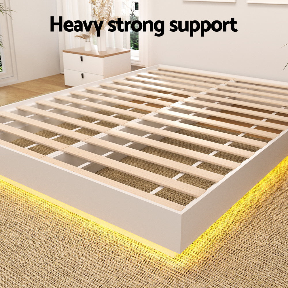 DAYGLOW Queen Bed Frame Wooden Platform 16-Colour LED Pine