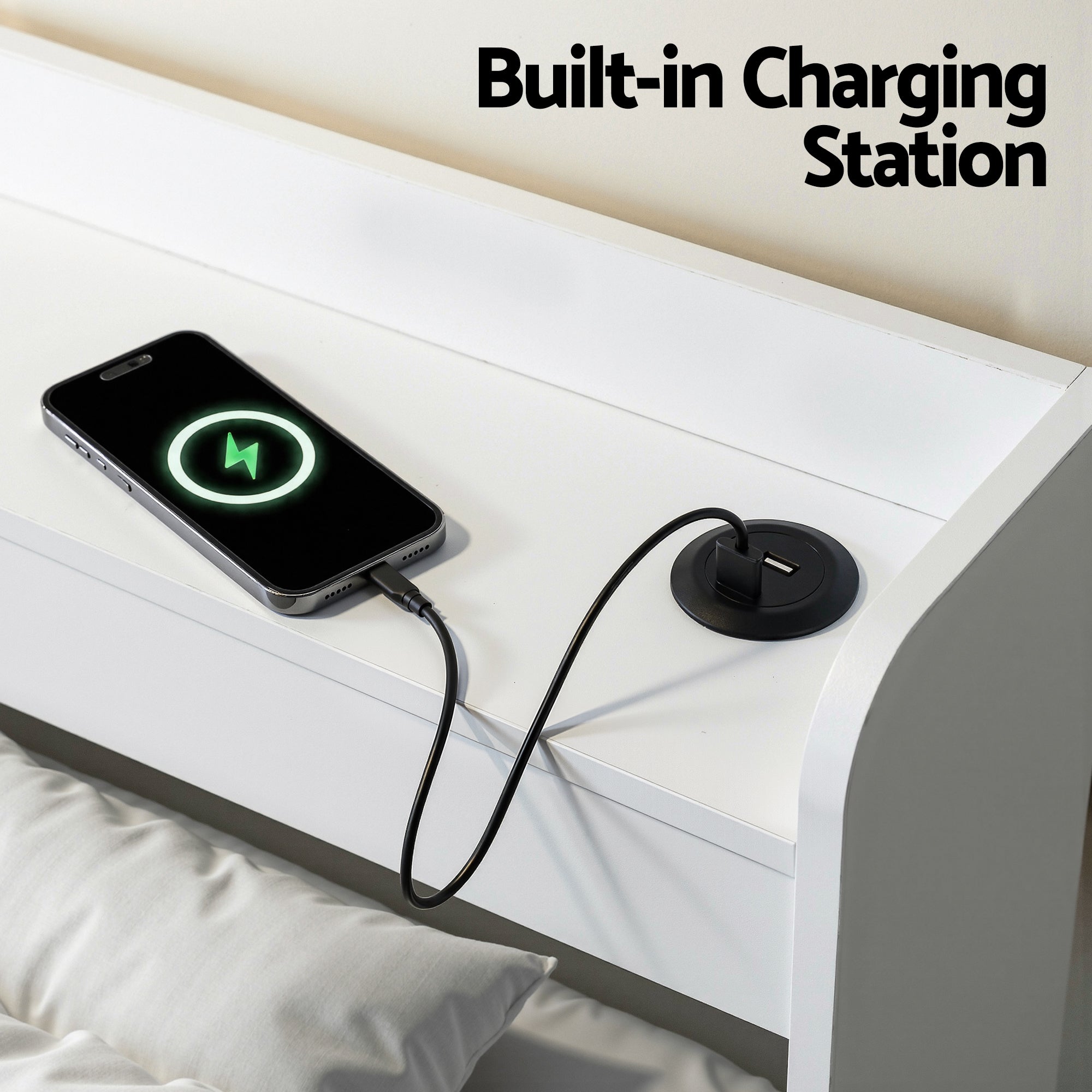 Artiss Bed Frame Single Size with Charging Ports and 2 Drawers AURA