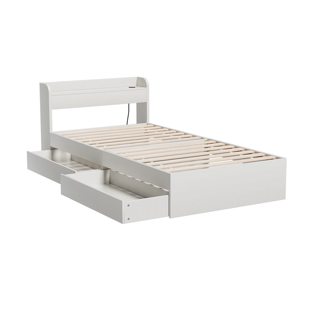Aura Single Bed Frame Charging Ports 2 Drawers White