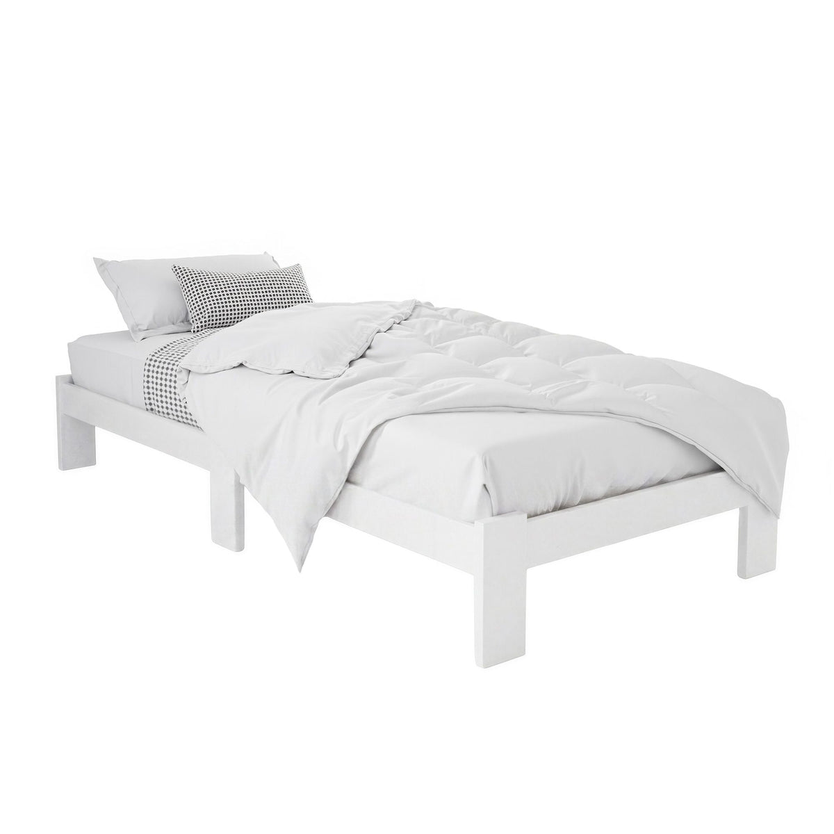 Jade Single Size Wooden Bed Frame with Storage White