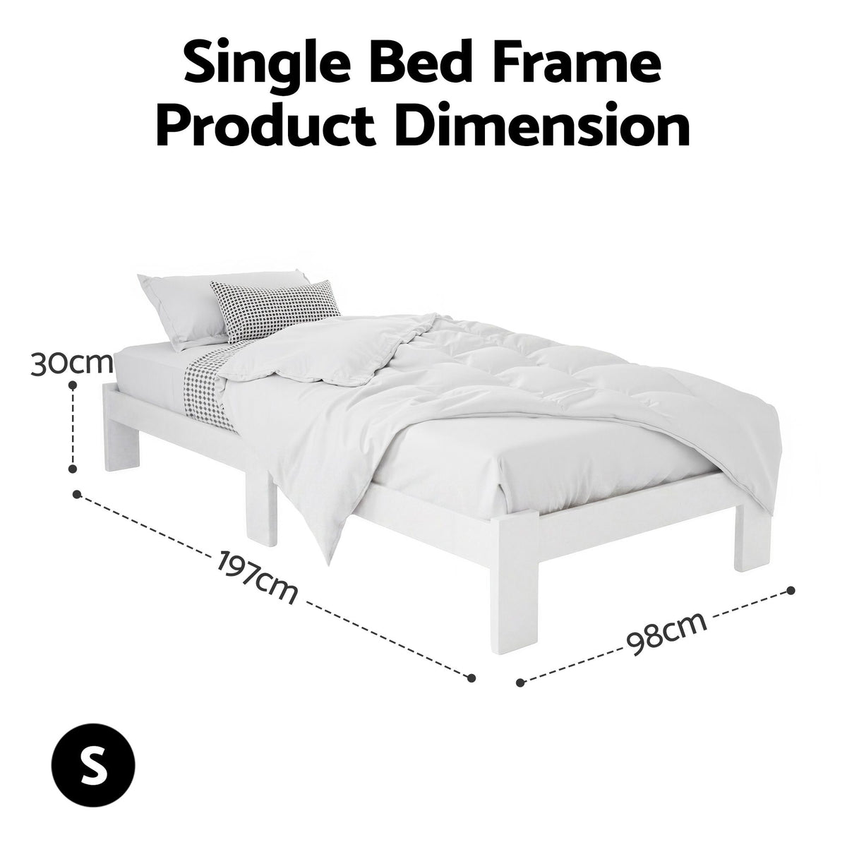 Jade Single Size Wooden Bed Frame with Storage White