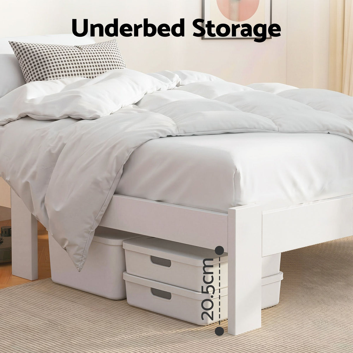 Jade Single Size Wooden Bed Frame with Storage White