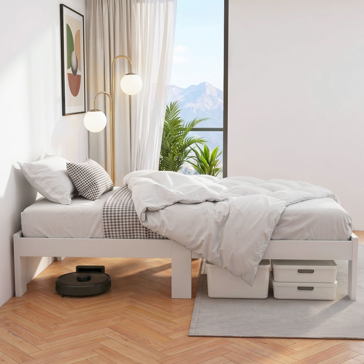 Jade Single Size Wooden Bed Frame with Storage White