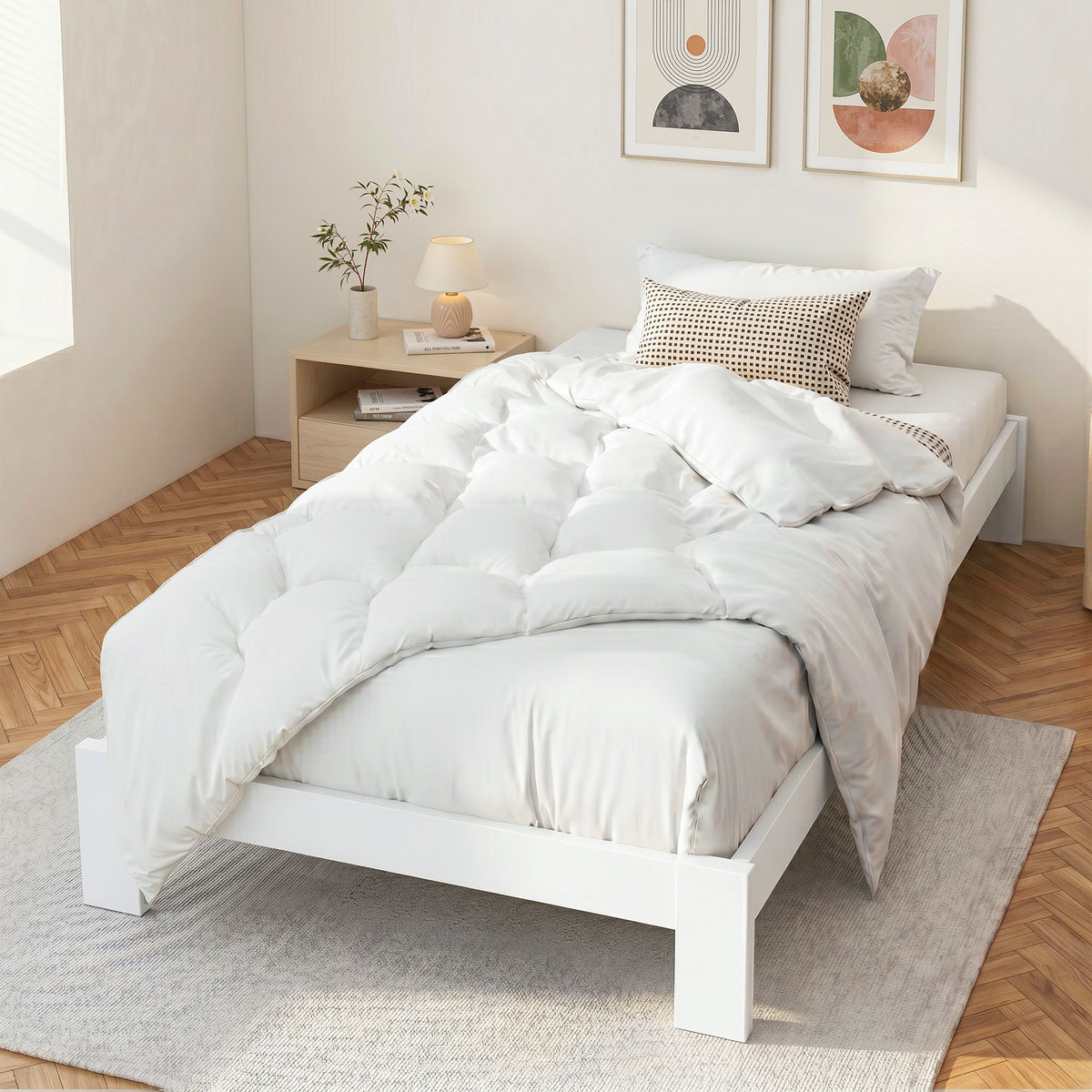 Jade Single Size Wooden Bed Frame with Storage White