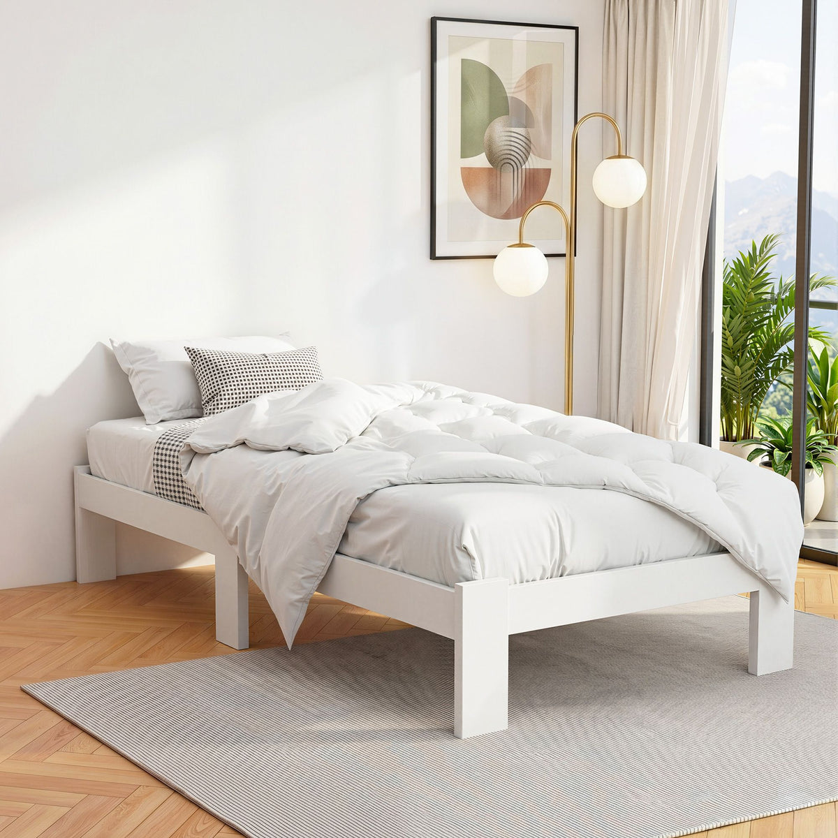Jade Single Size Wooden Bed Frame with Storage White