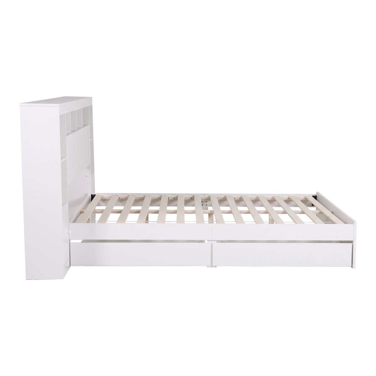 Artiss Queen Bed Frame with Storage Bookcase Headboard, USB & Type-C Ports & Drawers White