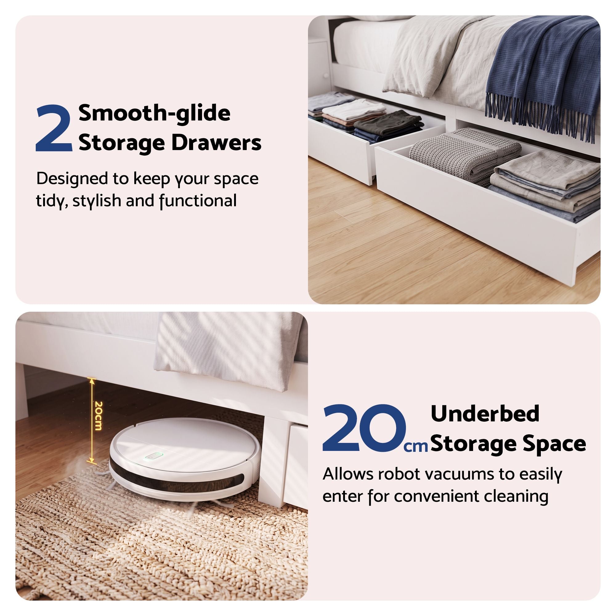 Artiss Queen Bed Frame with Storage Bookcase Headboard, USB & Type-C Ports & Drawers White