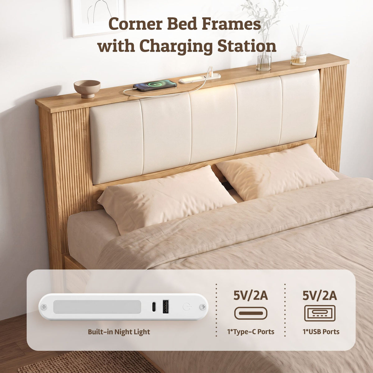 Artiss Queen Bed Frame with Drawers and Charging Station
