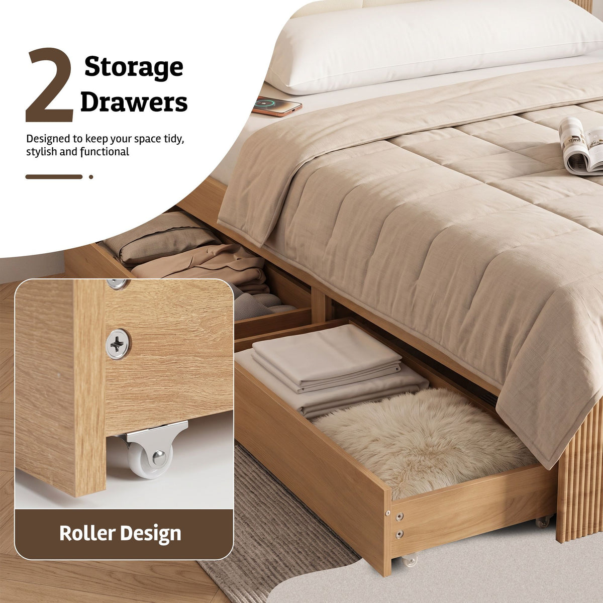Artiss Queen Bed Frame with Drawers and Charging Station