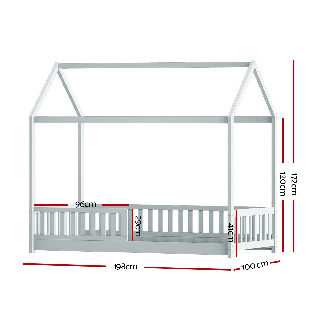 Rock Single Kids House Bed Frame Pine Wood Grey