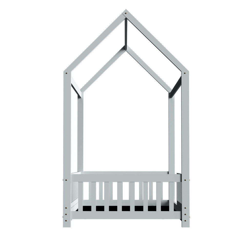 Rock Single Kids House Bed Frame Pine Wood Grey