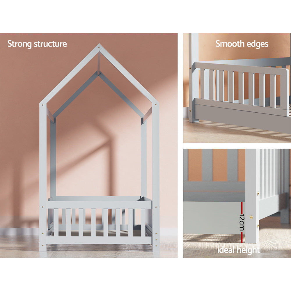 Rock Single Kids House Bed Frame Pine Wood Grey
