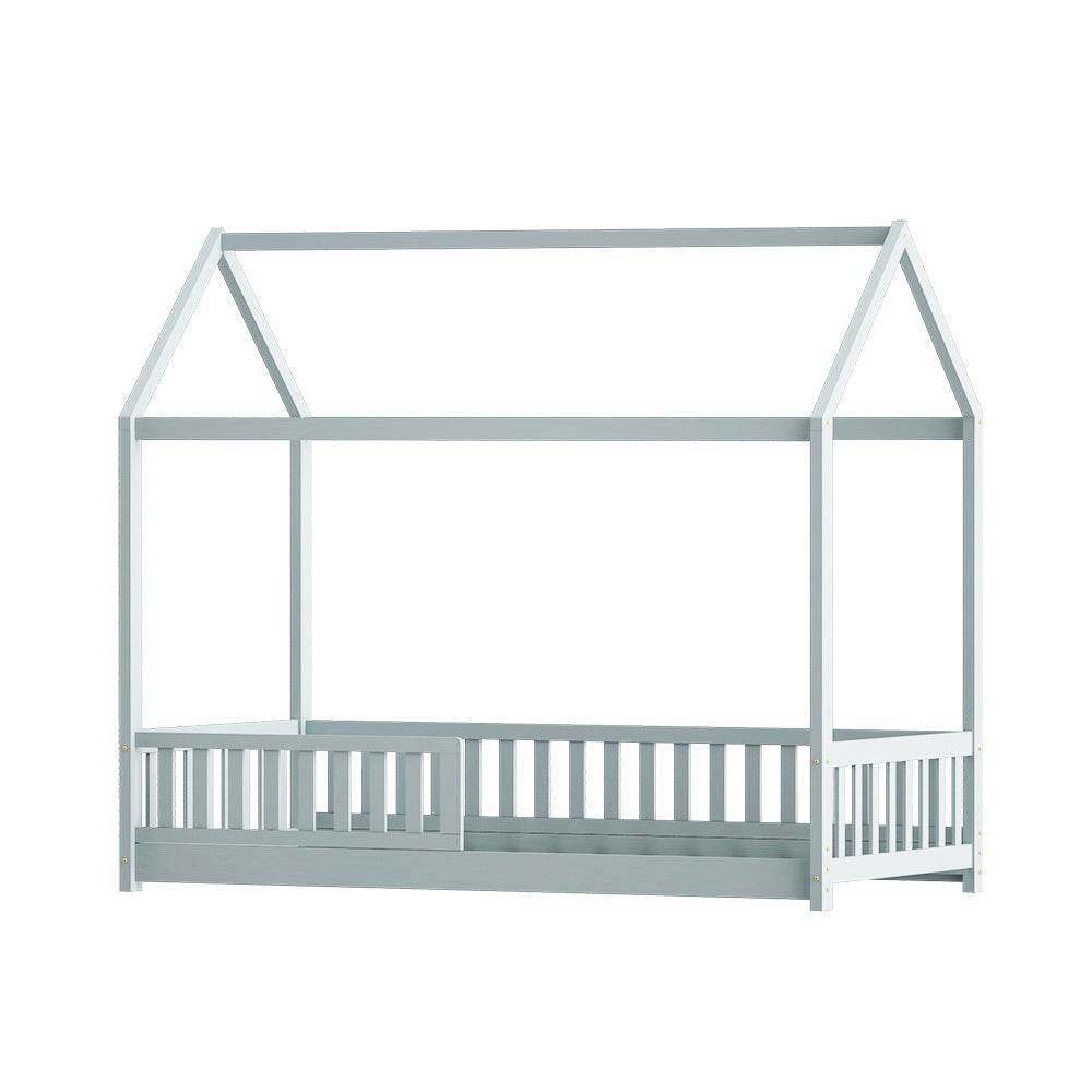Rock Single Kids House Bed Frame Pine Wood Grey