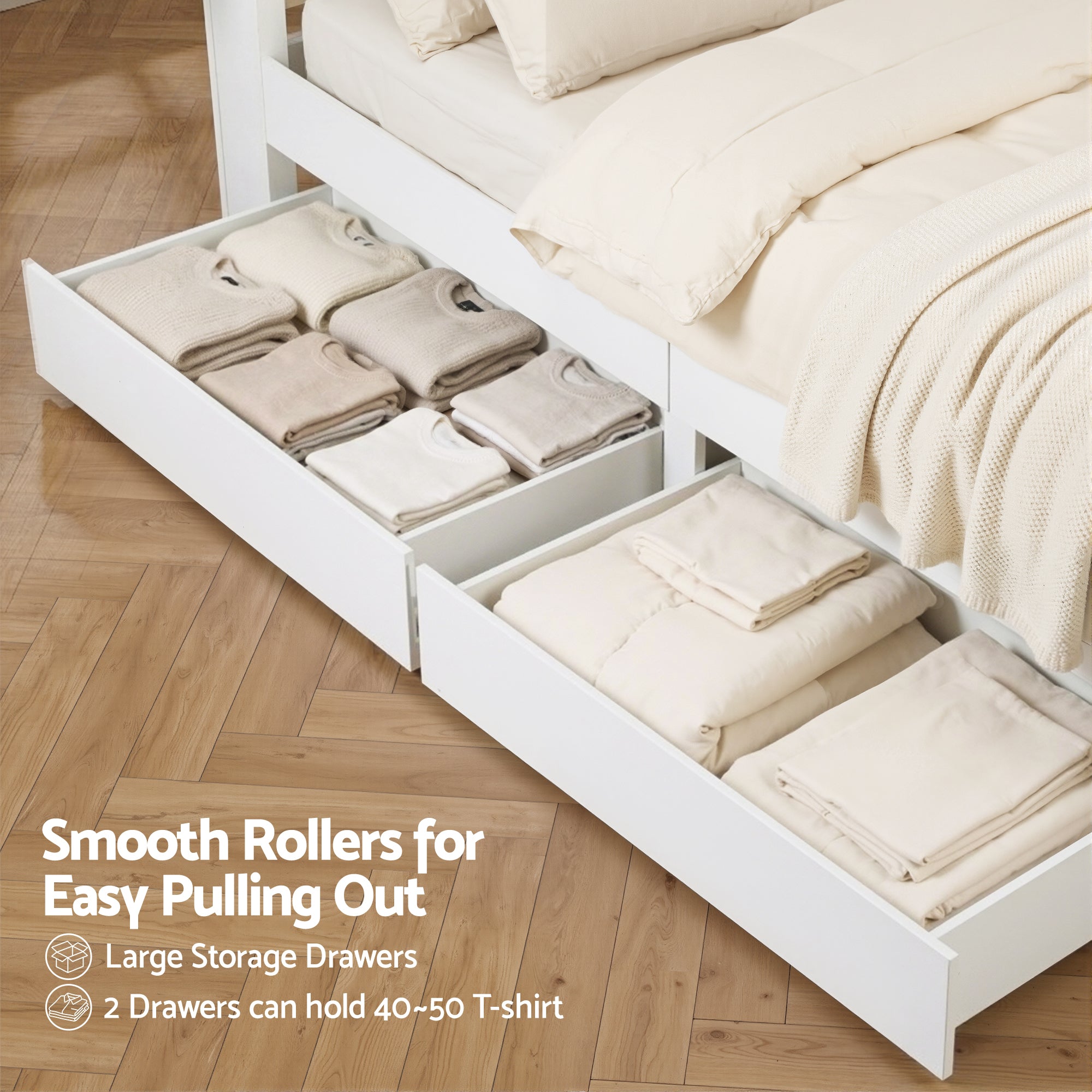 Artiss Double Bed Frame with Storage Drawers White Platform Bedframe with Bookcase Headboard Charging Station Led Light